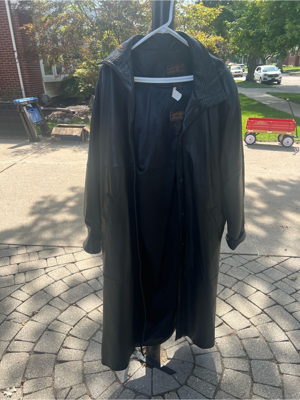 Eddie Bauer Black Leather Long Trench Coat